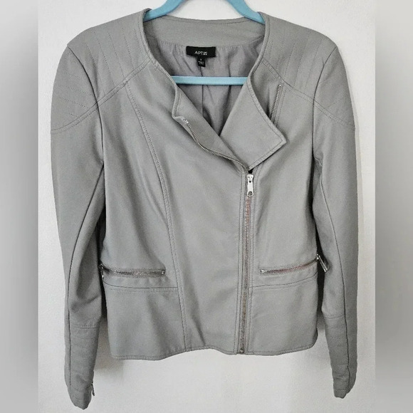 Grey‎ faux leather moto jacket size small - Picture 1 of 6